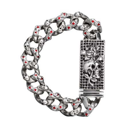 skull & roses biker bracelet surgical stainless steel